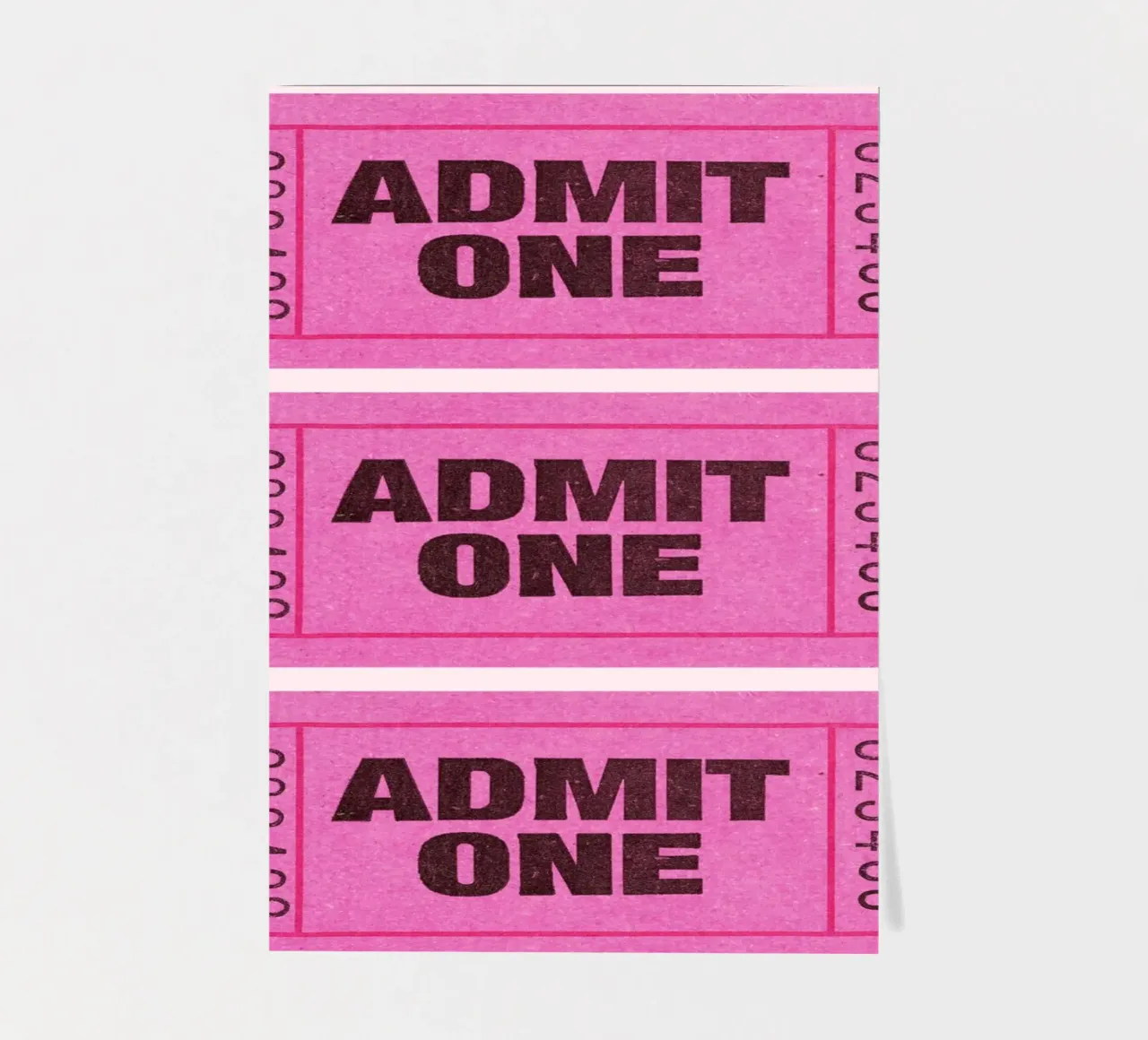 Admit One Pink Retro Ticket Pop Art Print sticker sheet by homdeco