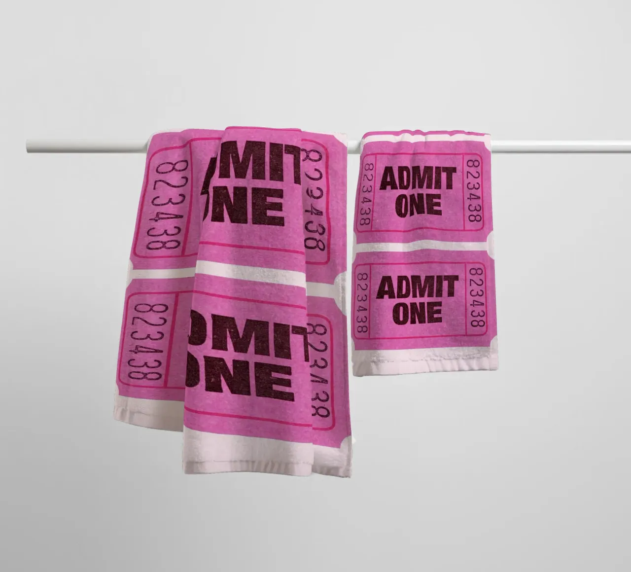 Admit One Pink Retro Ticket Pop Art Print towel by homdeco