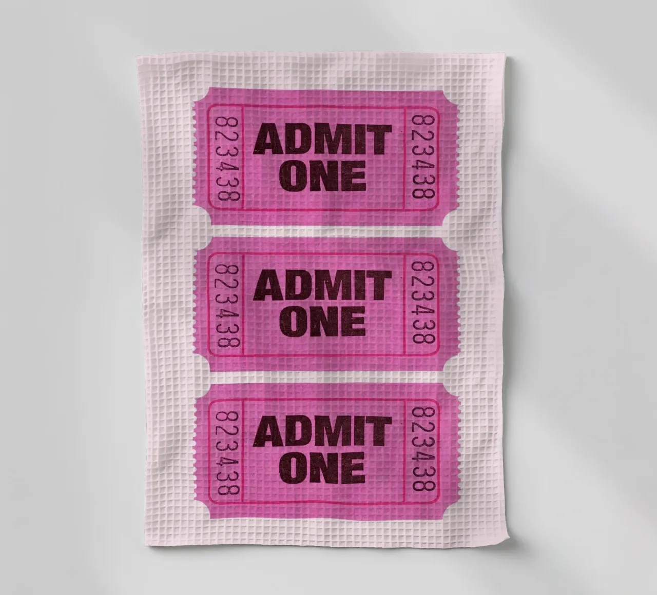 Admit One Pink Retro Ticket Pop Art Print torchon de homdeco