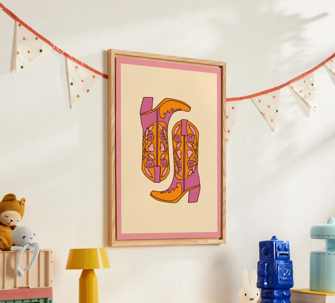 Groovy Floral Cowboy Boots Retro Pop Art Print metacrilato de homdeco