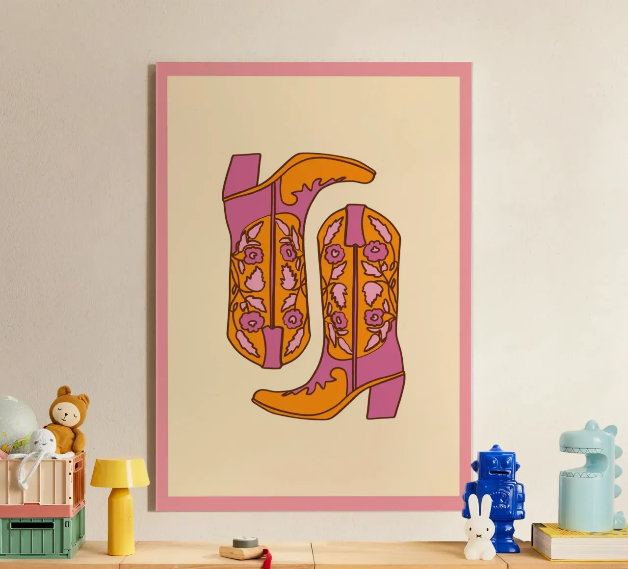 Groovy Floral Cowboy Boots Retro Pop Art Print metacrilato de homdeco