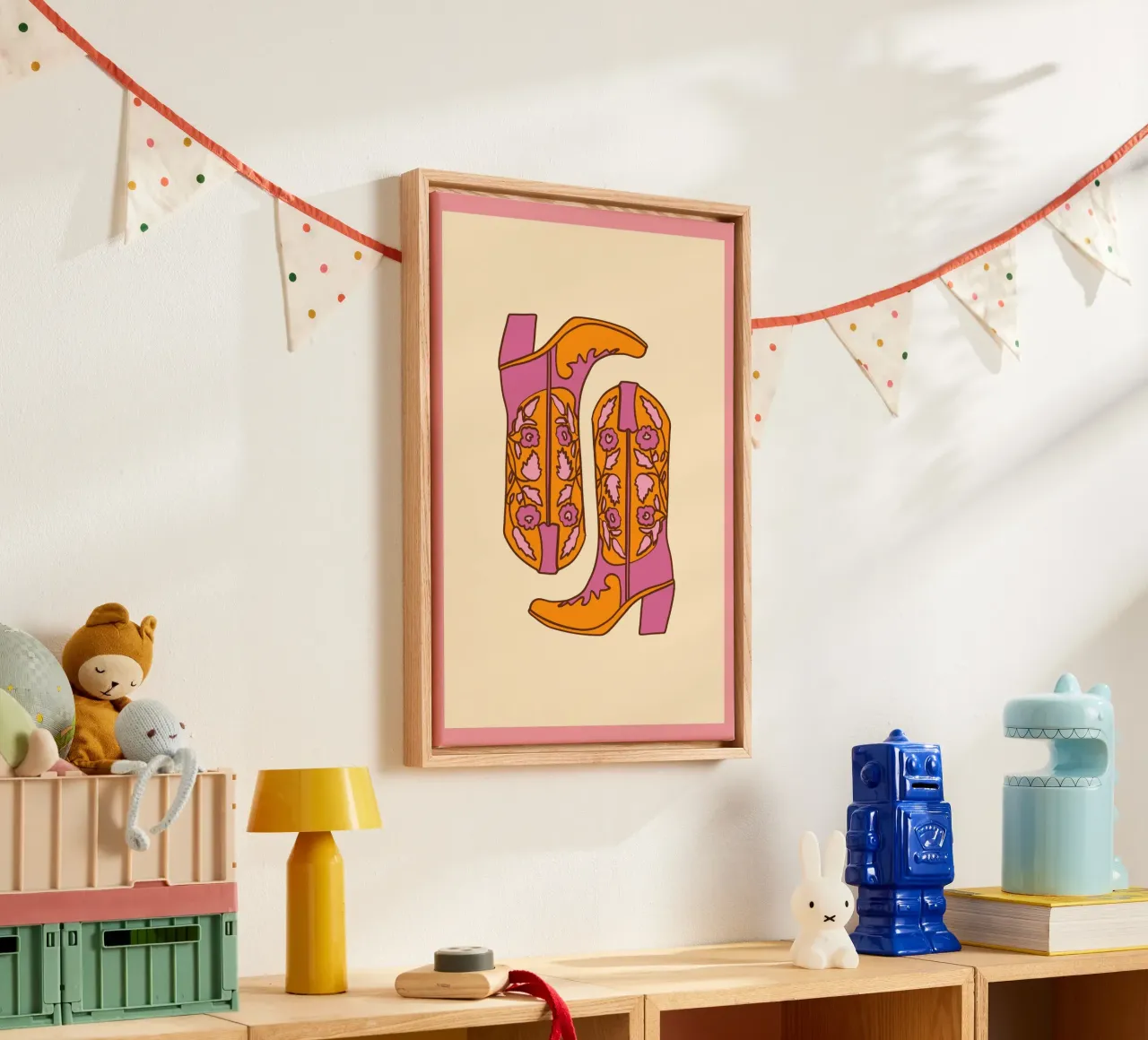 Cowboylaarzen Retro Pop Art Print canvas met Baklijst van homdeco