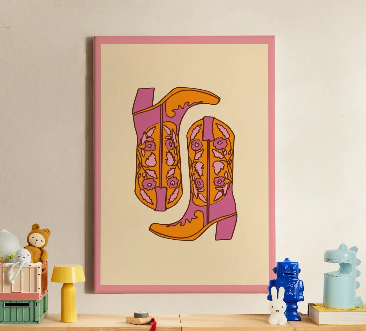 Cowboylaarzen Retro Pop Art Print canvas met Baklijst van homdeco