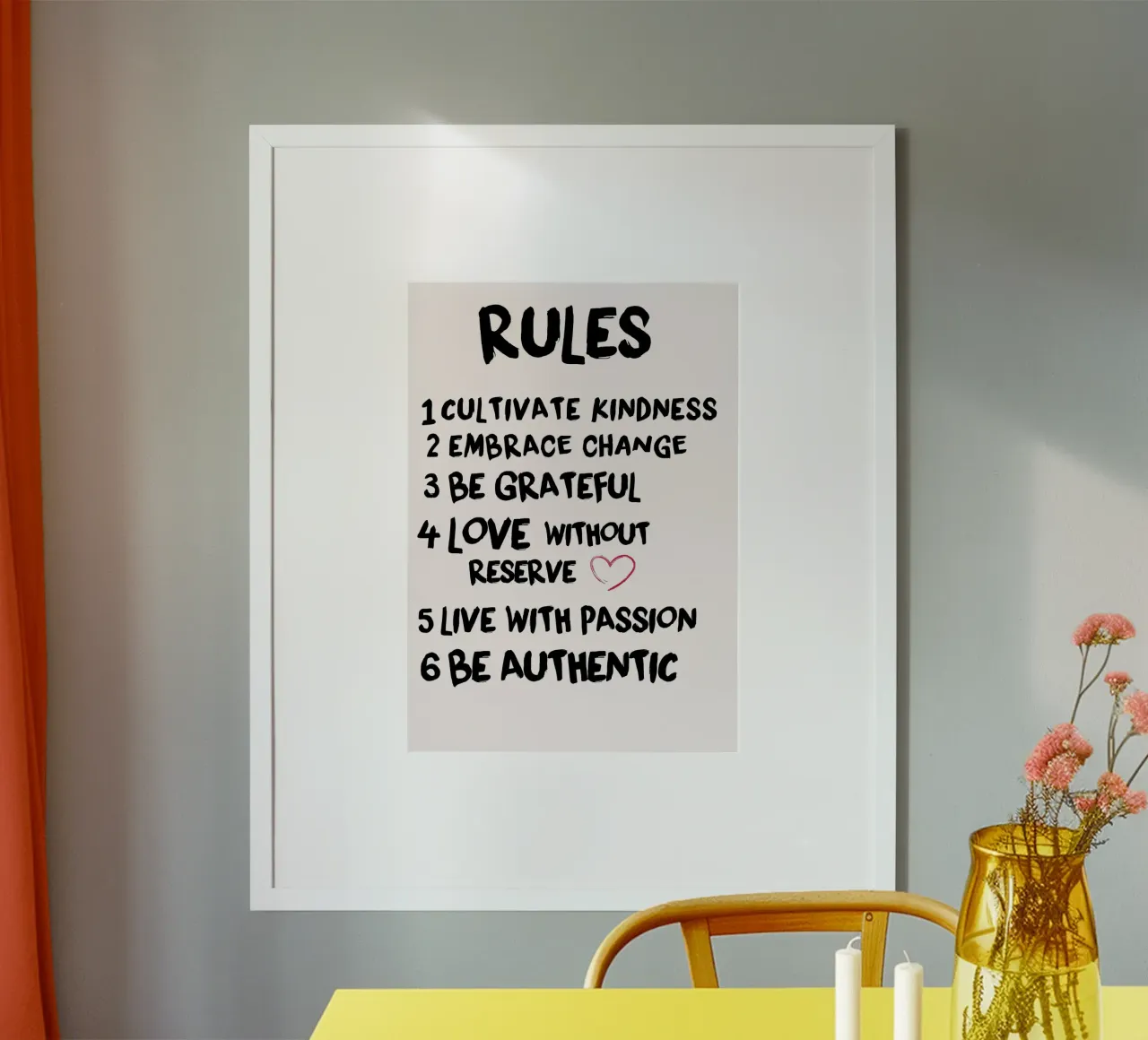 Regole di vita - Coltivare la gentilezza - Stampa ispirazionale poster con telaio in legno da homdeco