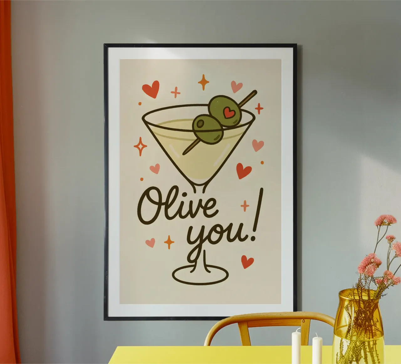 Olive You! poster con telaio in alluminio da Wall of Whispers