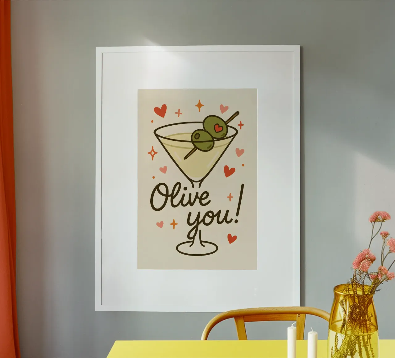 Olive You! poster con telaio in alluminio da Wall of Whispers