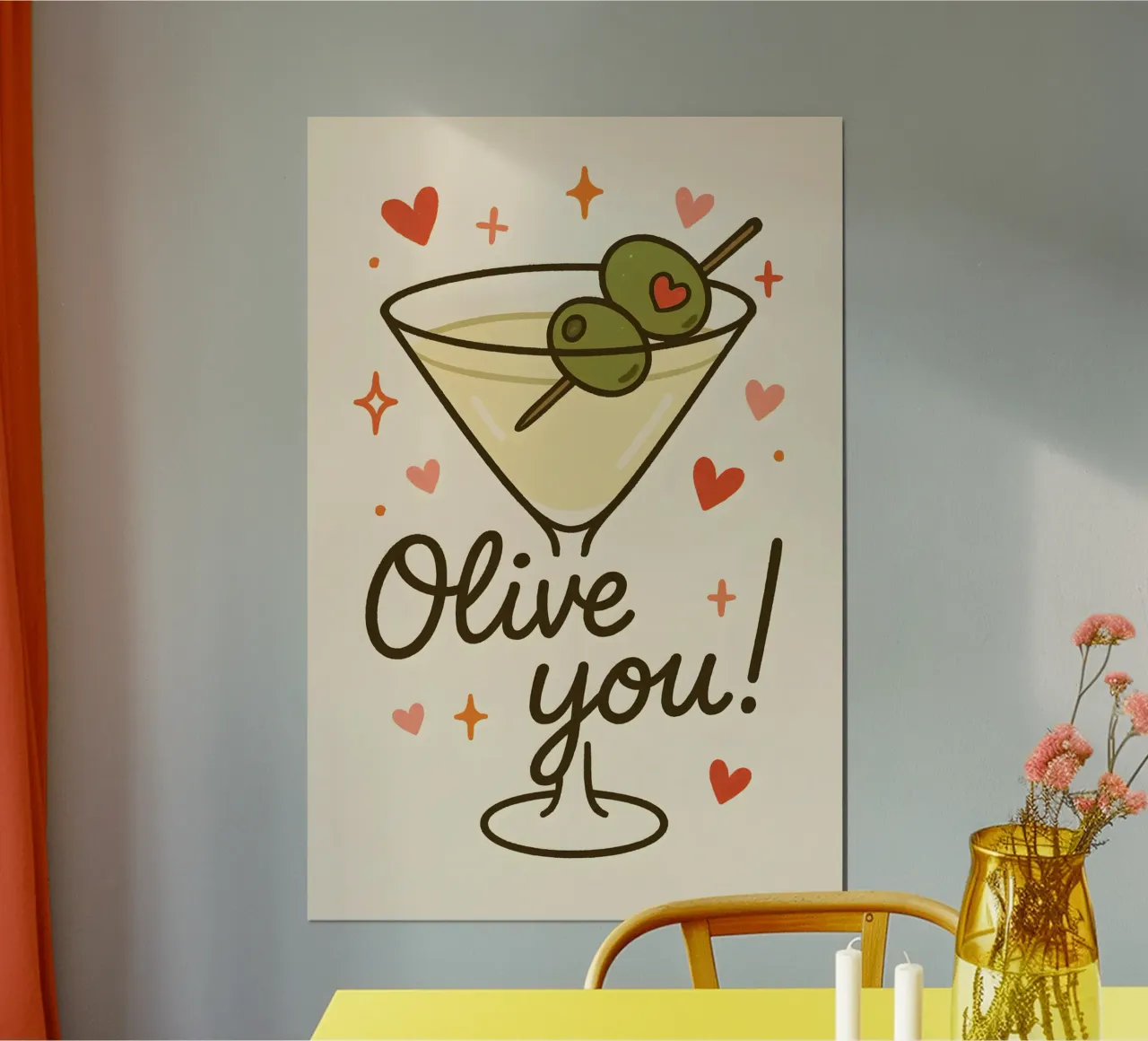 Olive You! poster con telaio in alluminio da Wall of Whispers
