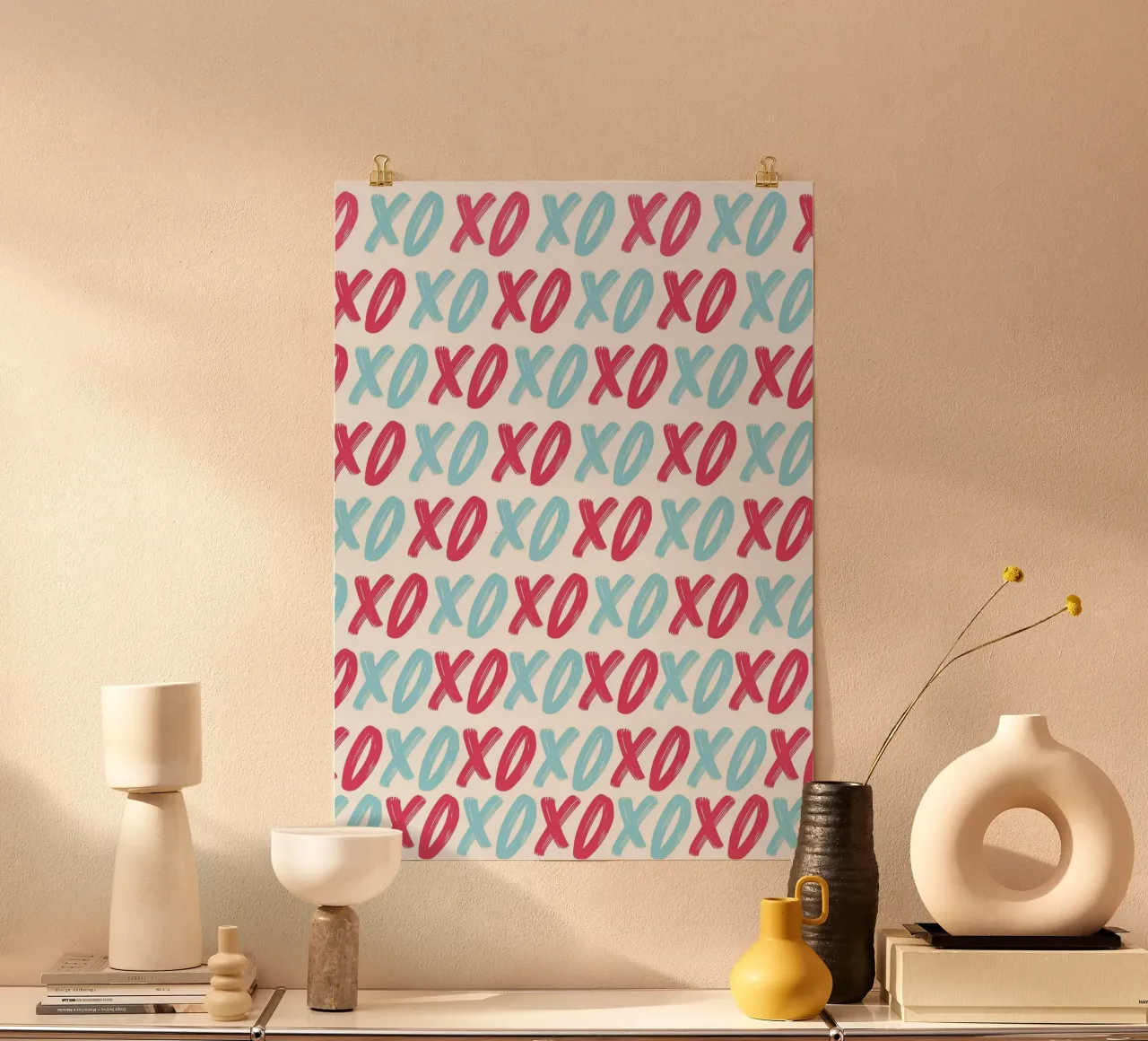 XOXO Love Pattern: Stampa pop art moderna in rosso e blu poster da homdeco