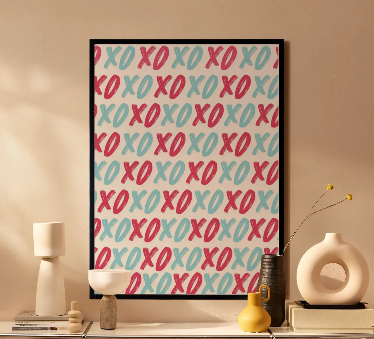 XOXO Love Pattern: Stampa pop art moderna in rosso e blu poster da homdeco