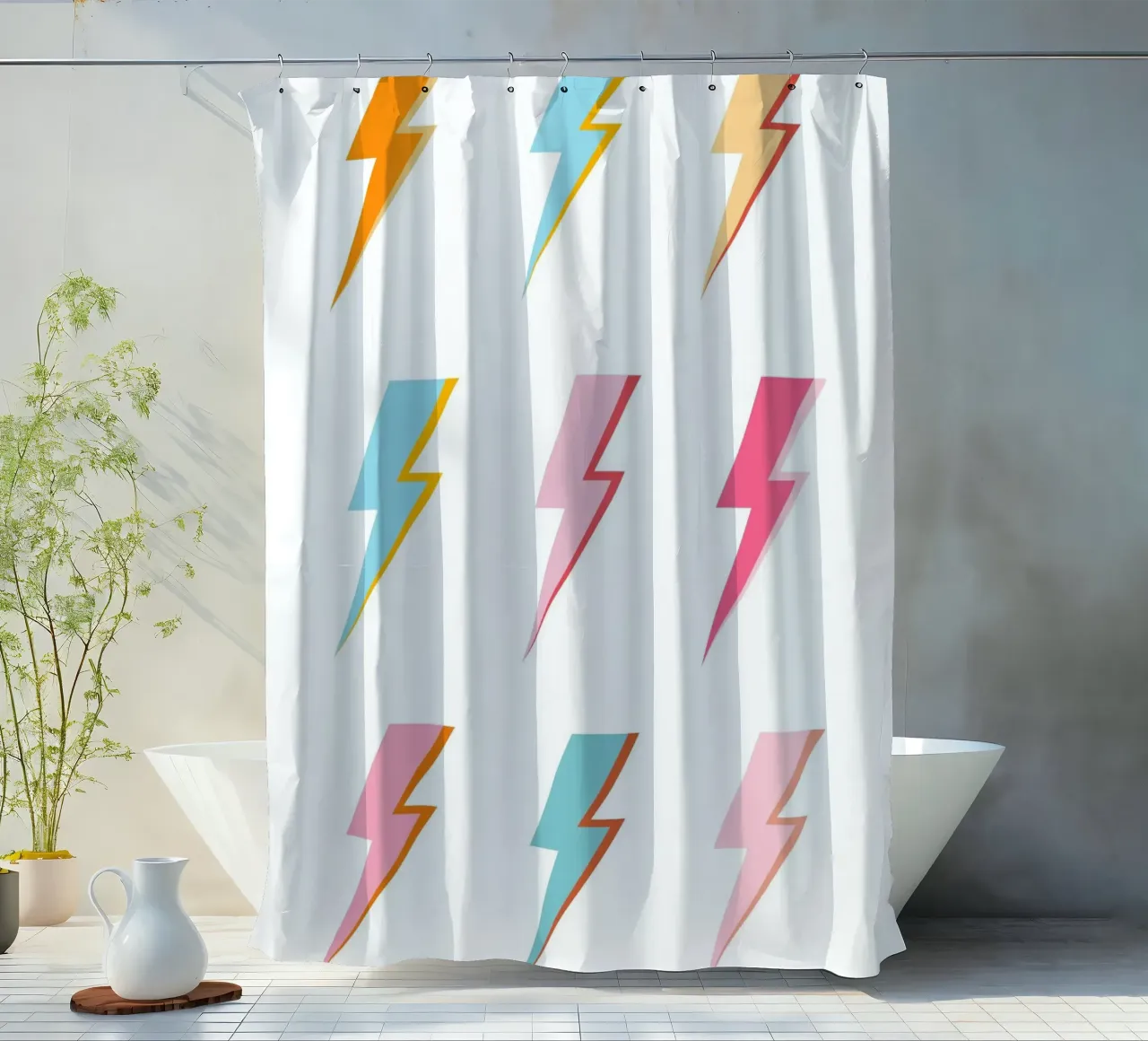 Lightning Bolt Pop Art: Vibrazioni elettriche pastello retrò tenda da doccia da homdeco