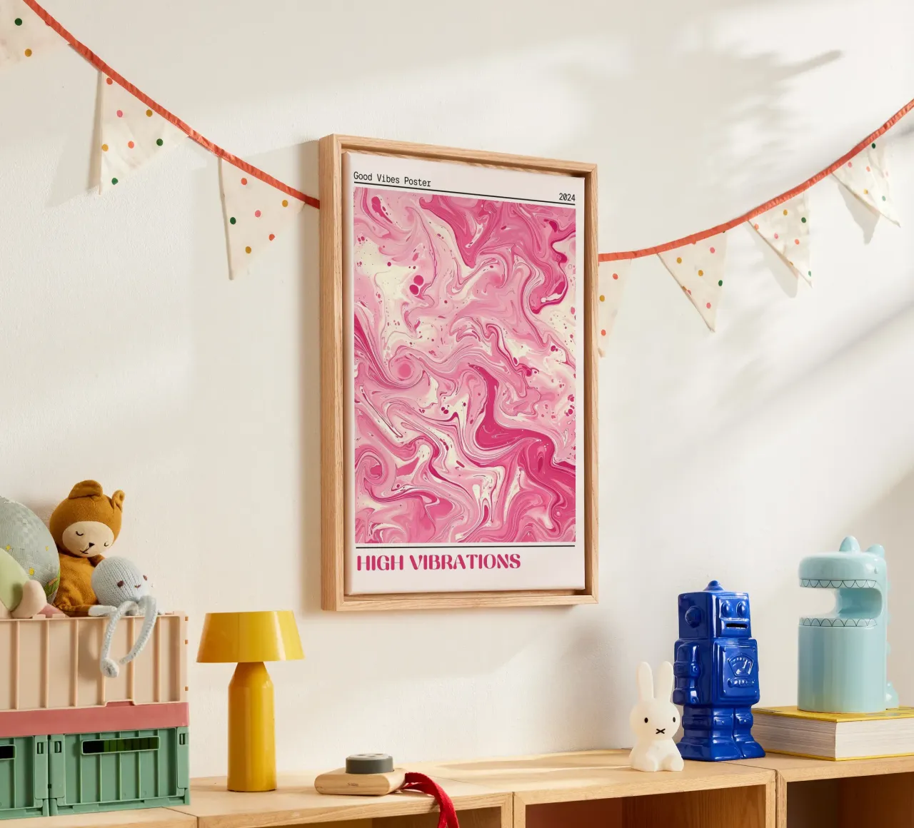 Hoge vibraties: Roze Marmer Werveling Abstracte Kunstdruk canvas van homdeco