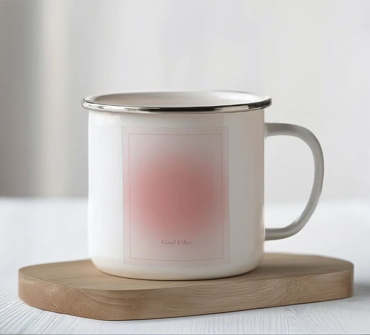 Good Vibes Aura: Pastelroze Verloop Esthetische Print emaille mok van homdeco