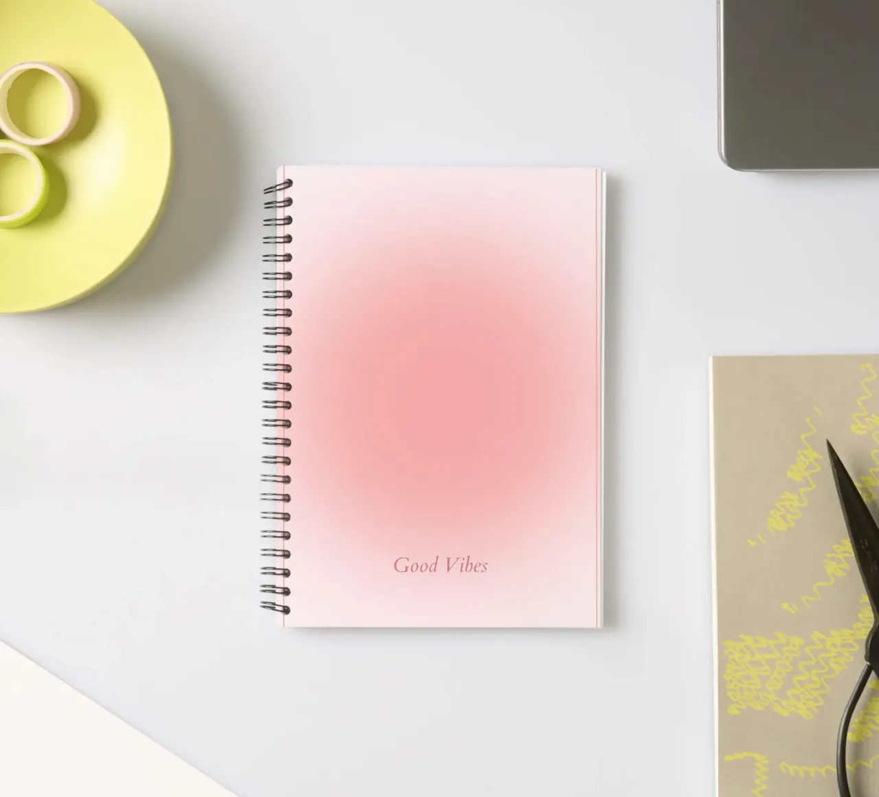 Good Vibes Aura: Pastel Pink Gradient Aesthetic Print spiral notebook by homdeco