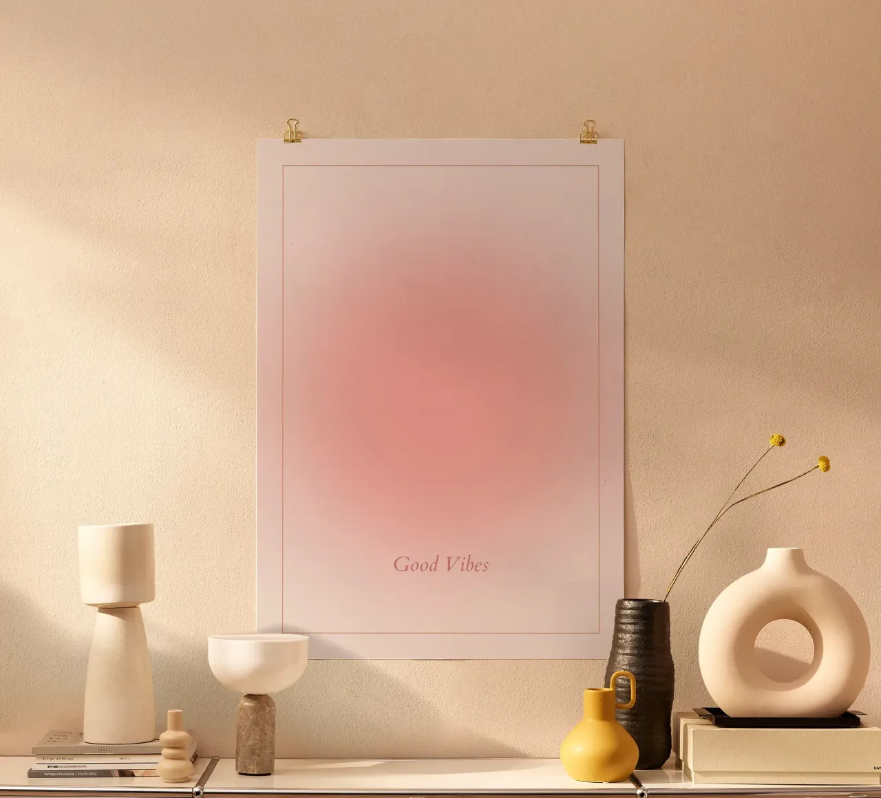 Good Vibes Aura: Pastelroze Verloop Esthetische Print hahnemühle van homdeco