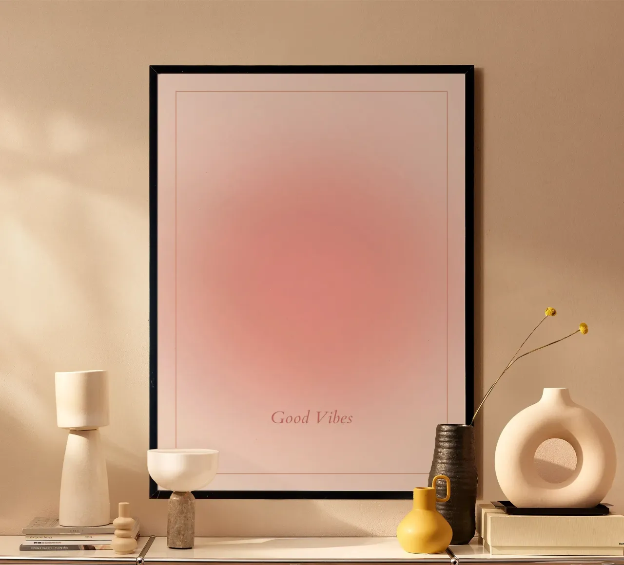 Good Vibes Aura: Pastelroze Verloop Esthetische Print hahnemühle van homdeco