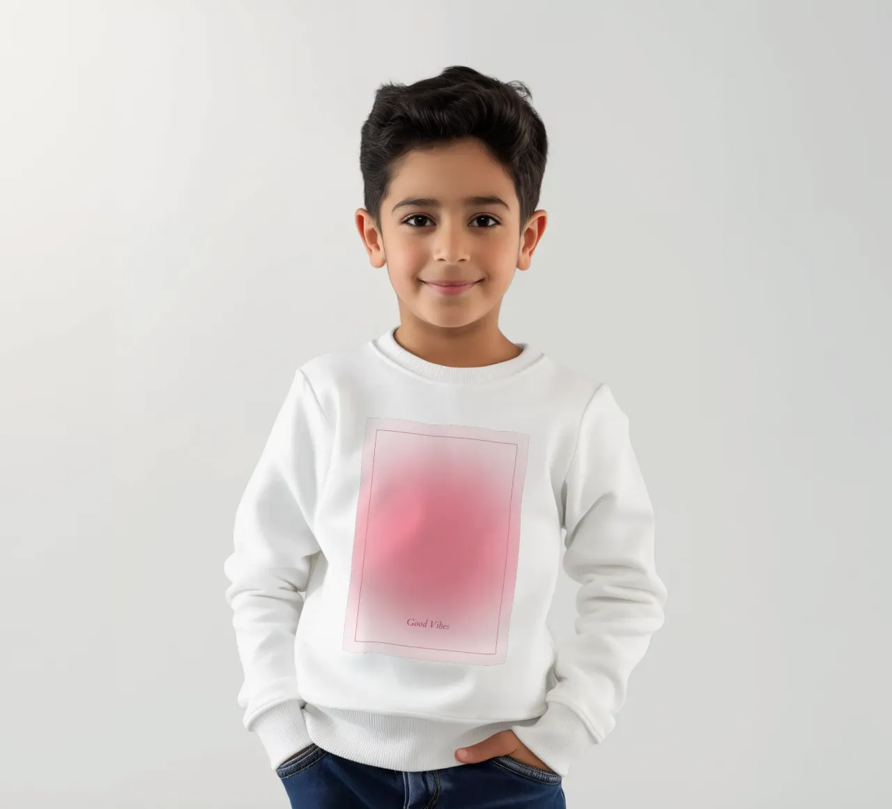 Good Vibes Aura : Impression esthétique rose vif dégradé sweat enfant de homdeco
