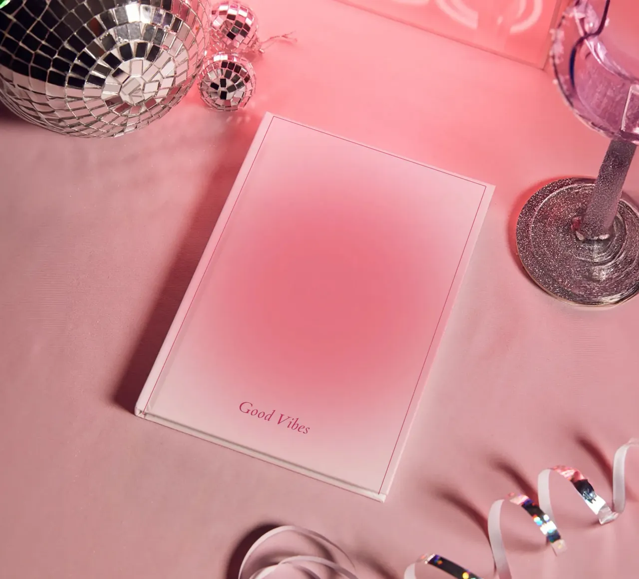 Good Vibes Aura: Bright Pink Gradient Aesthetic Print notebook by homdeco