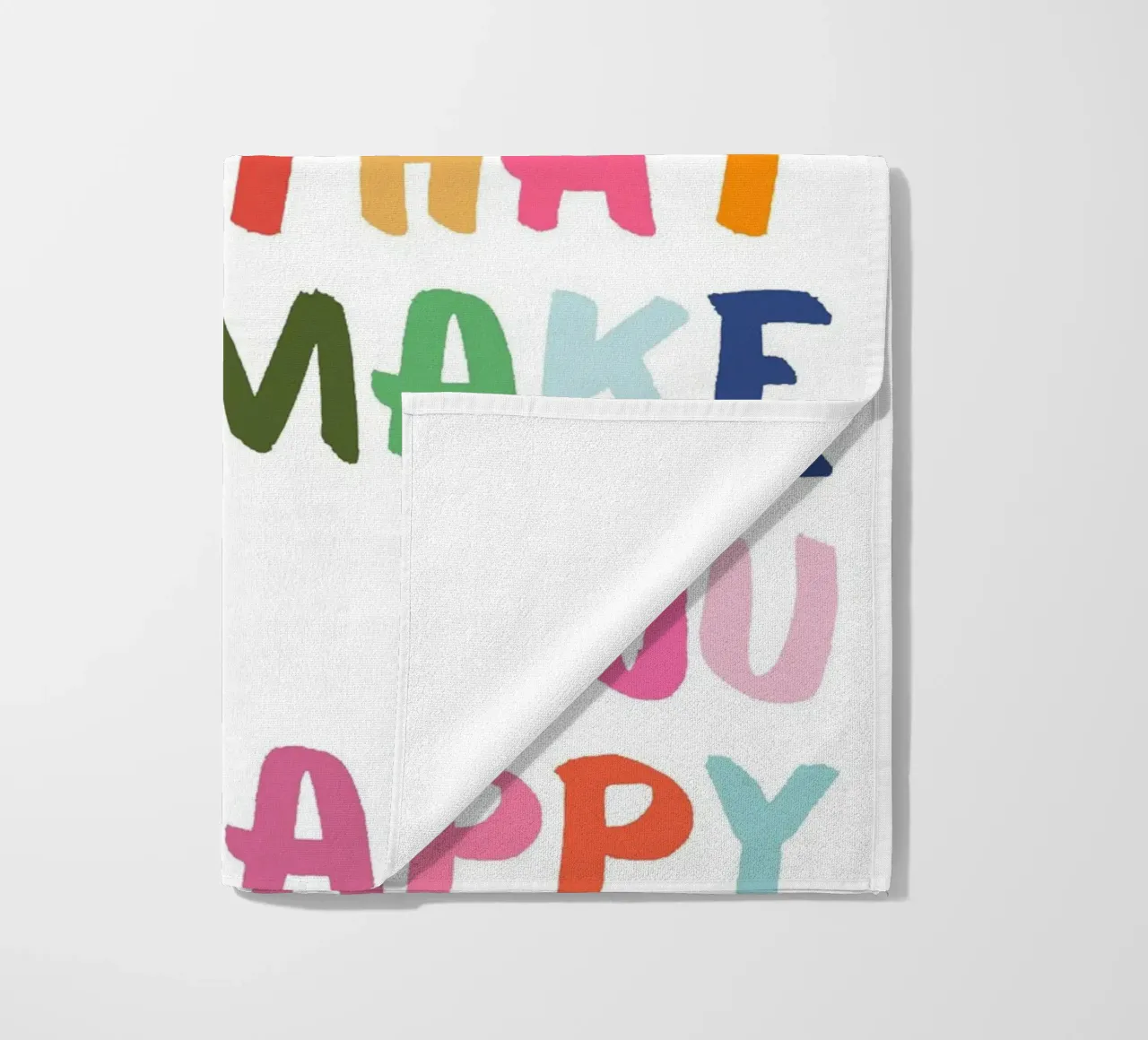 Fai cose che ti rendono felice: Stampa di citazioni colorate telo mare da homdeco