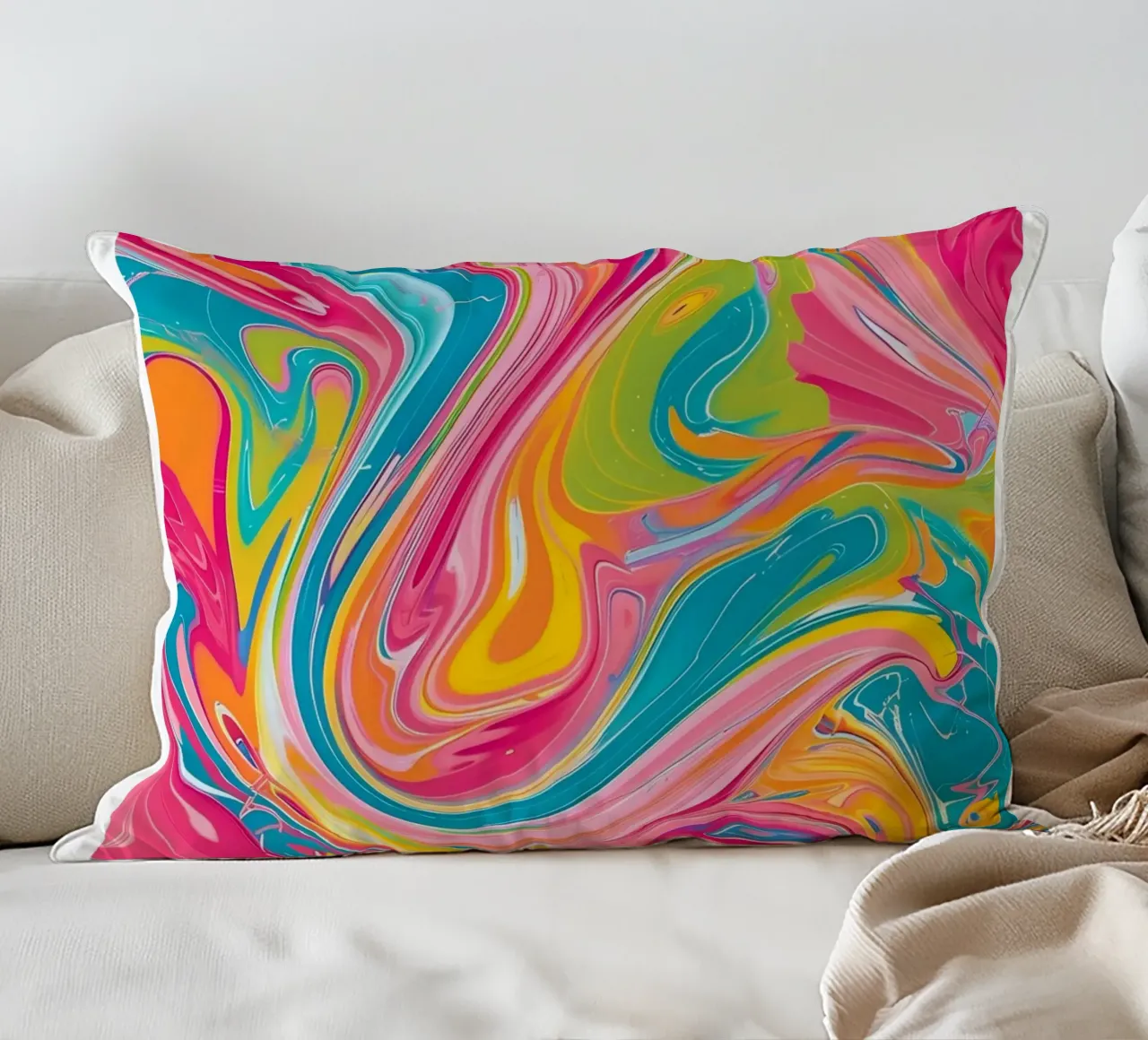 Retro Collection "Good Vibes" Abstract Swirl Art 2024 decorative cushion by homdeco