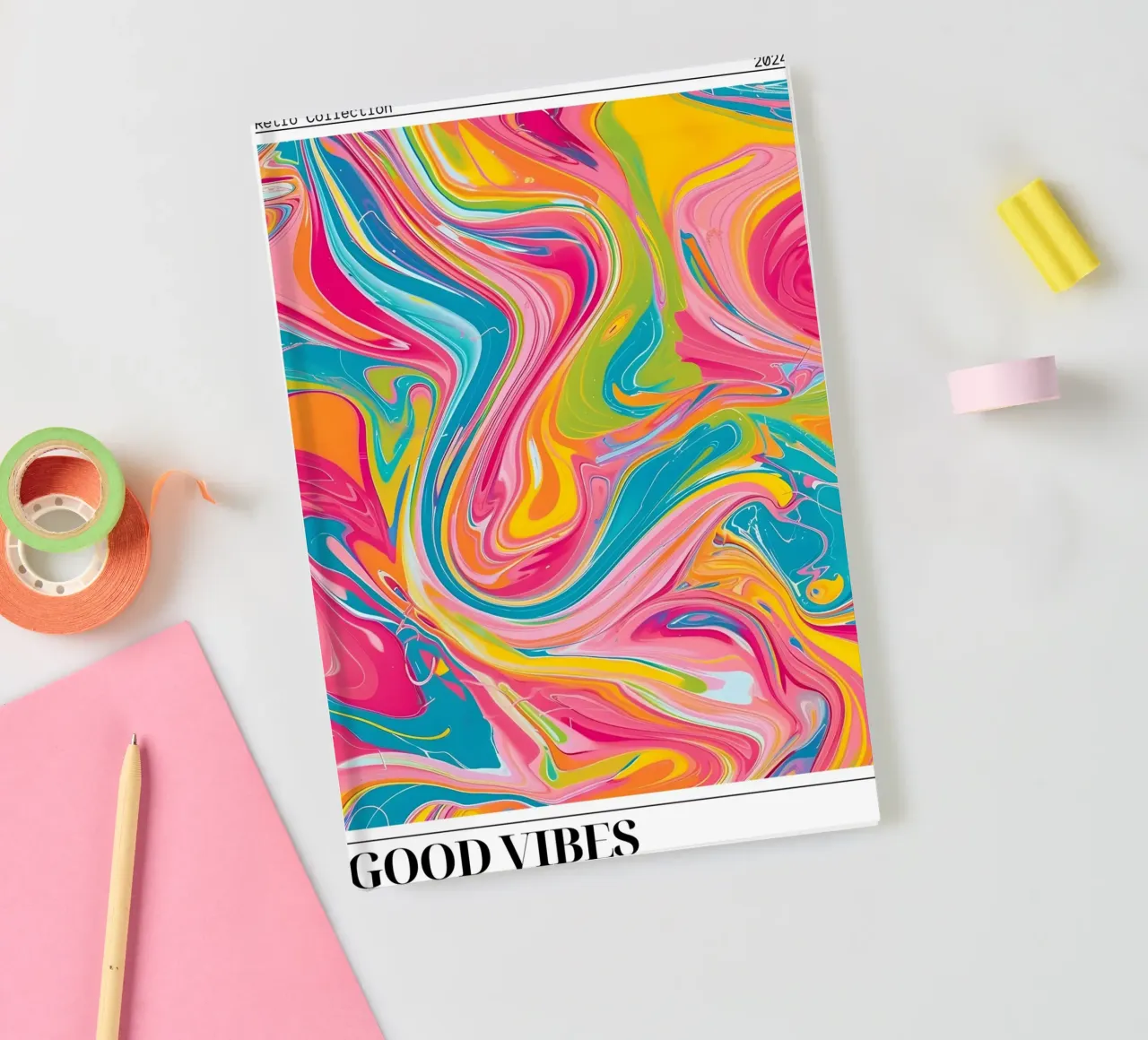 Retro Collection "Good Vibes" Abstract Swirl Art 2024 notebook by homdeco