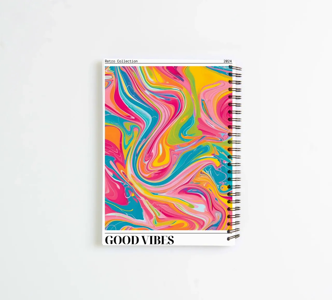 Retro Collection "Good Vibes" Abstract Swirl Art 2024 spiral notebook by homdeco