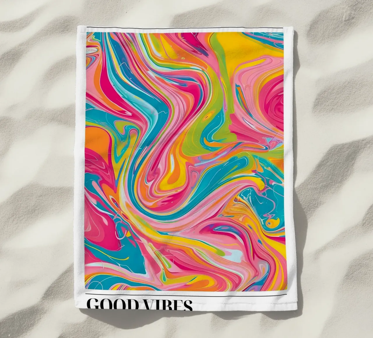 Retro Collectie "Good Vibes" Abstracte Werveling Kunst 2024 strandhanddoek van homdeco