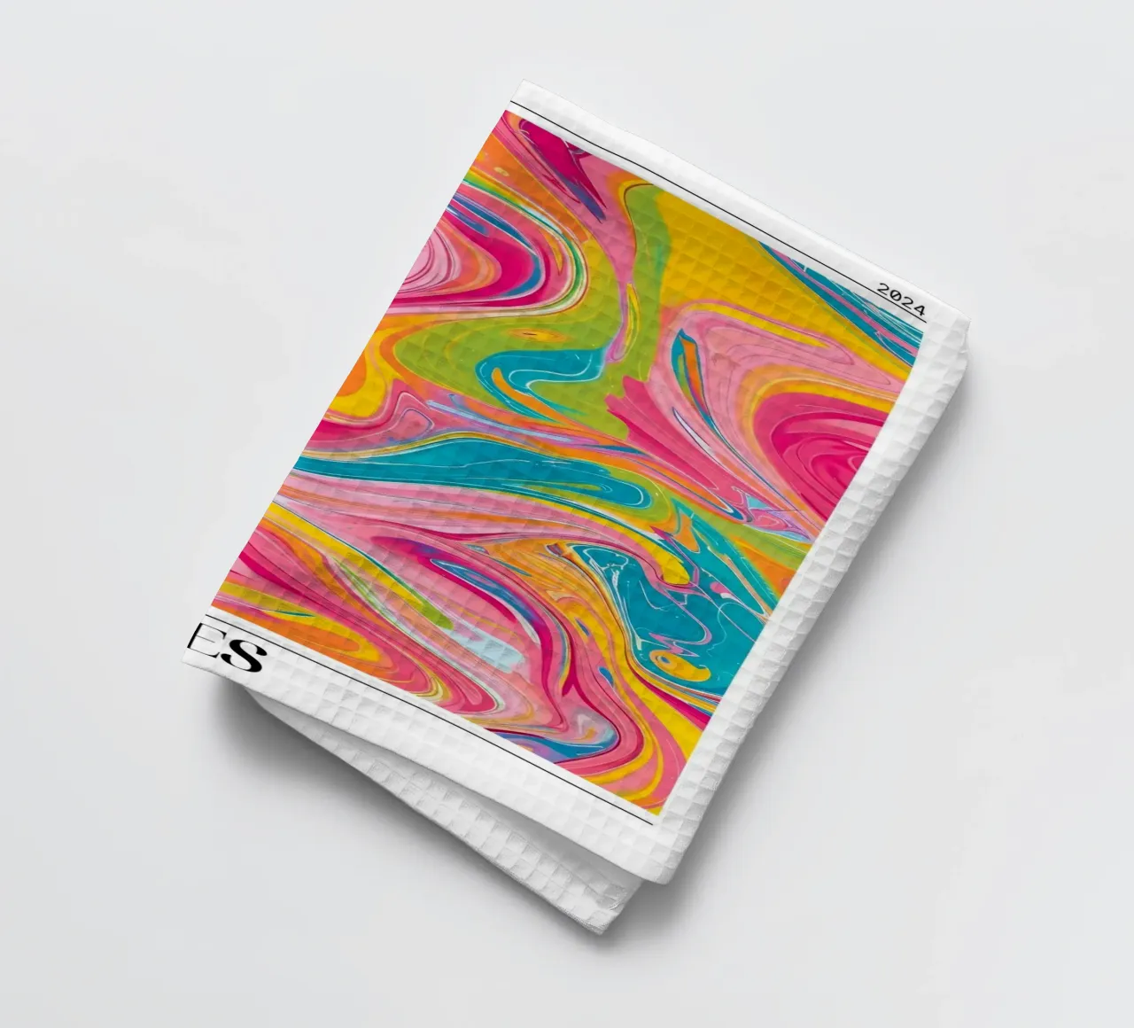 Retro Collectie "Good Vibes" Abstracte Werveling Kunst 2024 theedoek van homdeco