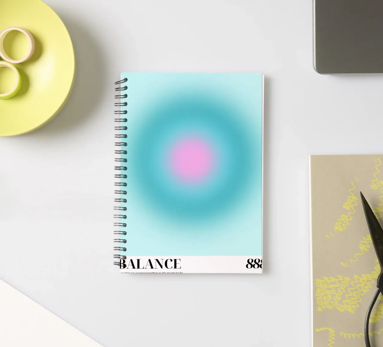 "Balance 888" Angel Number Aura Gradient Art spiral notebook by homdeco