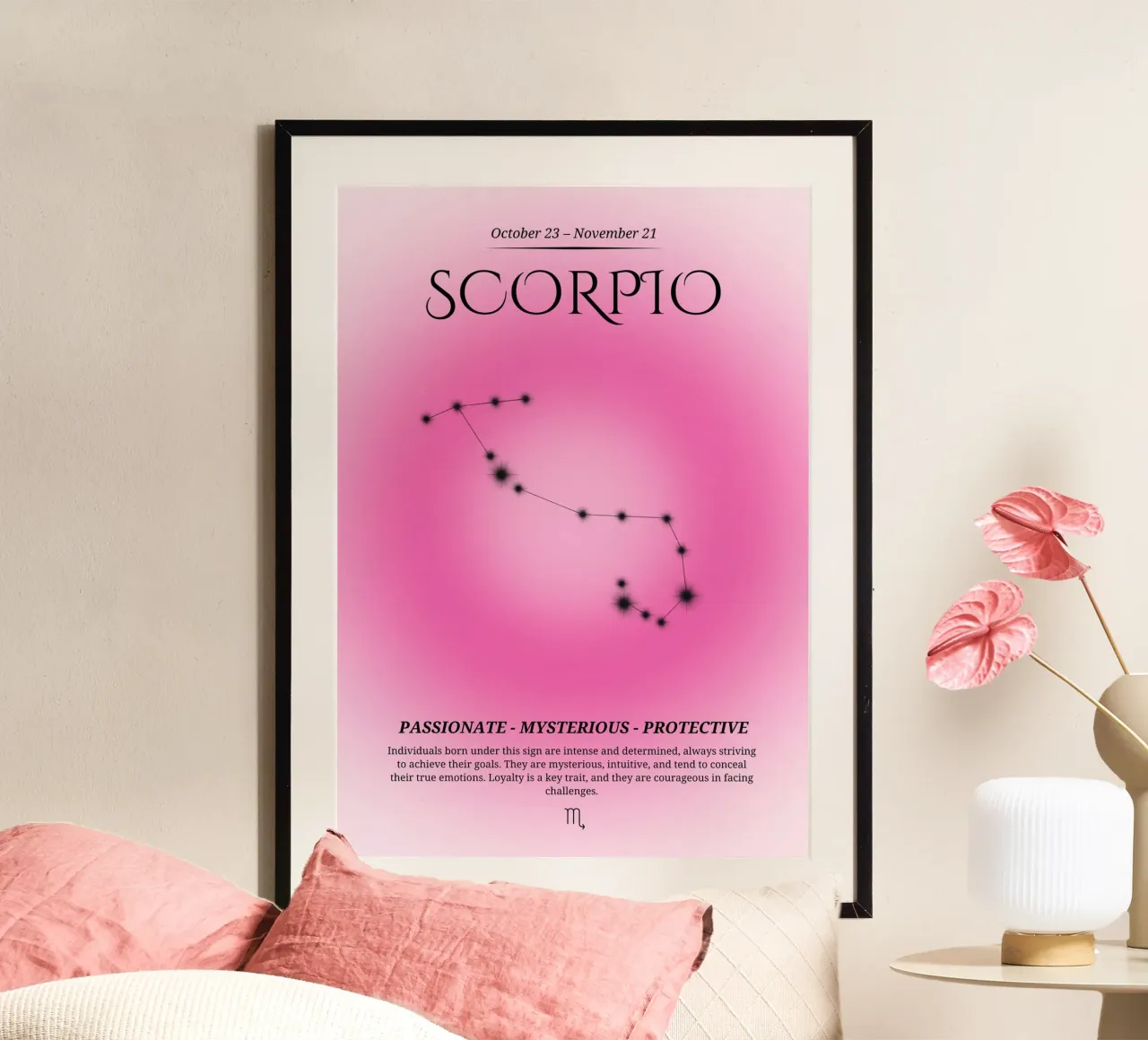 Skorpion Tierkreiszeichen Konstellation Rosa Aura Kunstdruck Poster von homdeco