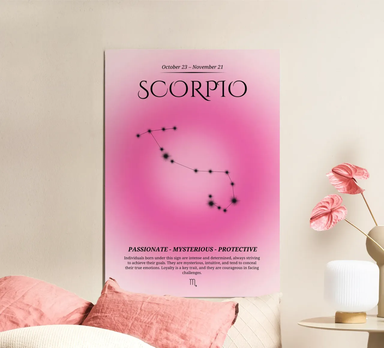 Skorpion Tierkreiszeichen Konstellation Rosa Aura Kunstdruck Poster von homdeco