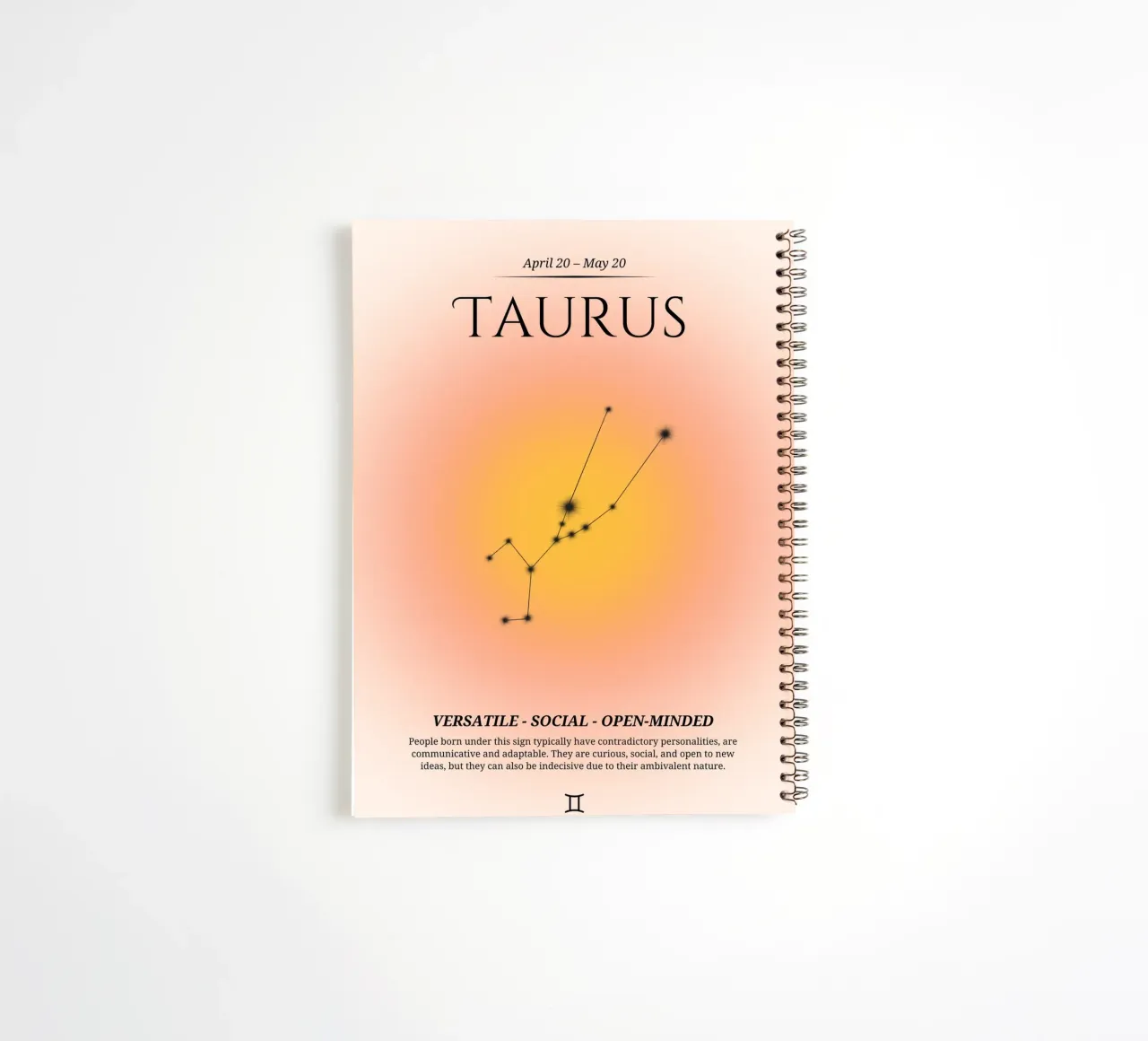 Taurus Zodiac Constellation Orange Aura Art Print spiral notebook by homdeco