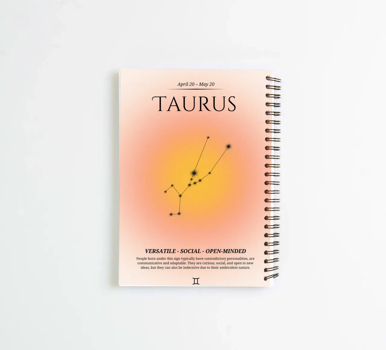 Taurus Zodiac Constellation Orange Aura Art Print spiral notebook by homdeco