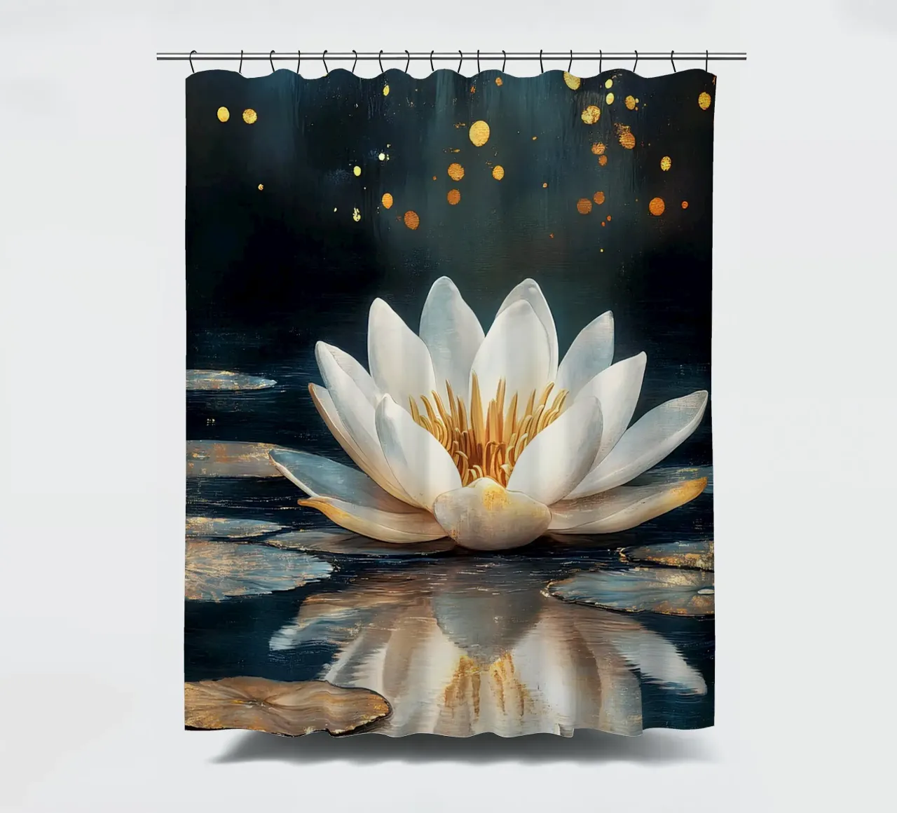 Water lily in the starry rain shower curtain by Art-Nouveau-Dsg