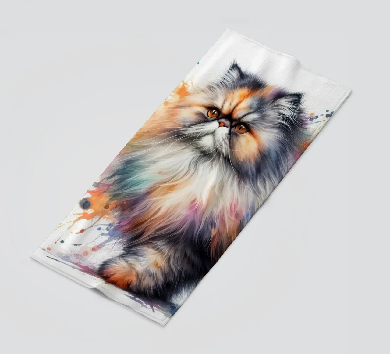 Gatto persiano ad acquerello telo mare da 🥝 KIWI STORE