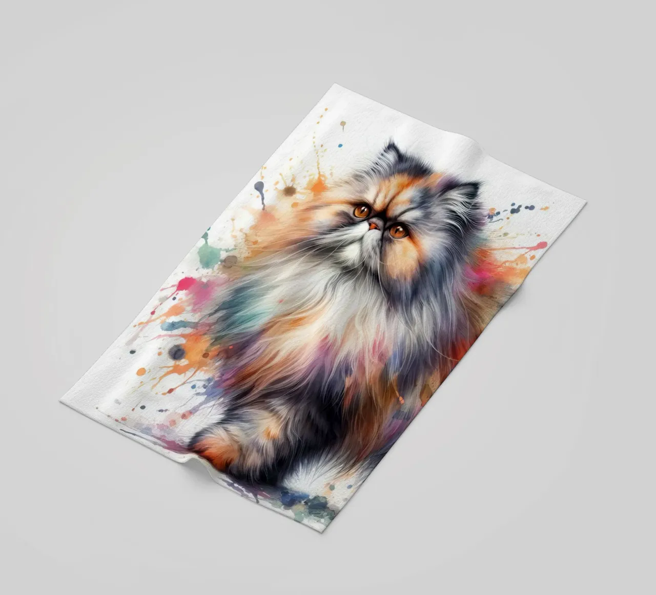 Gatto persiano ad acquerello telo mare da 🥝 KIWI STORE