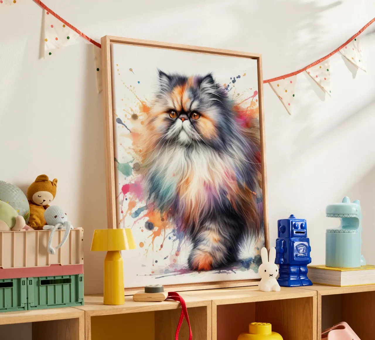 Gatto persiano ad acquerello tela con Cornice a cassetta da 🥝 KIWI STORE
