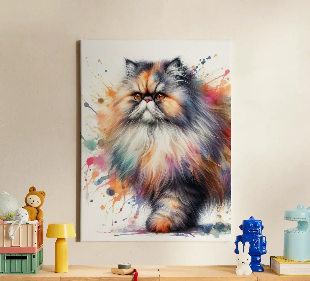 Gatto persiano ad acquerello tela con Cornice a cassetta da 🥝 KIWI STORE
