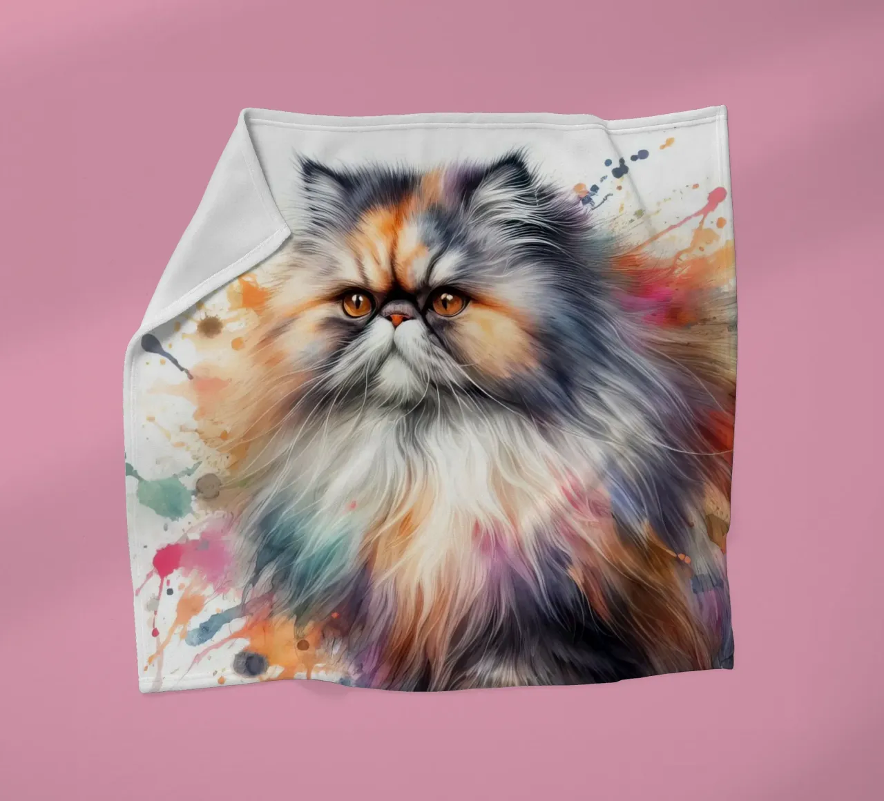Gatto persiano ad acquerello coperta in pile da 🥝 KIWI STORE