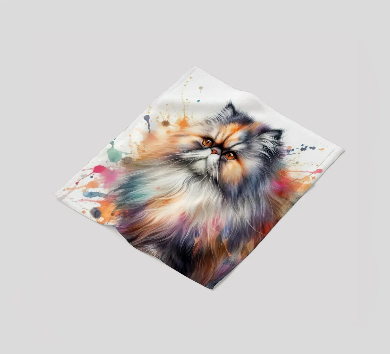 Gatto persiano ad acquerello coperta in pile da 🥝 KIWI STORE