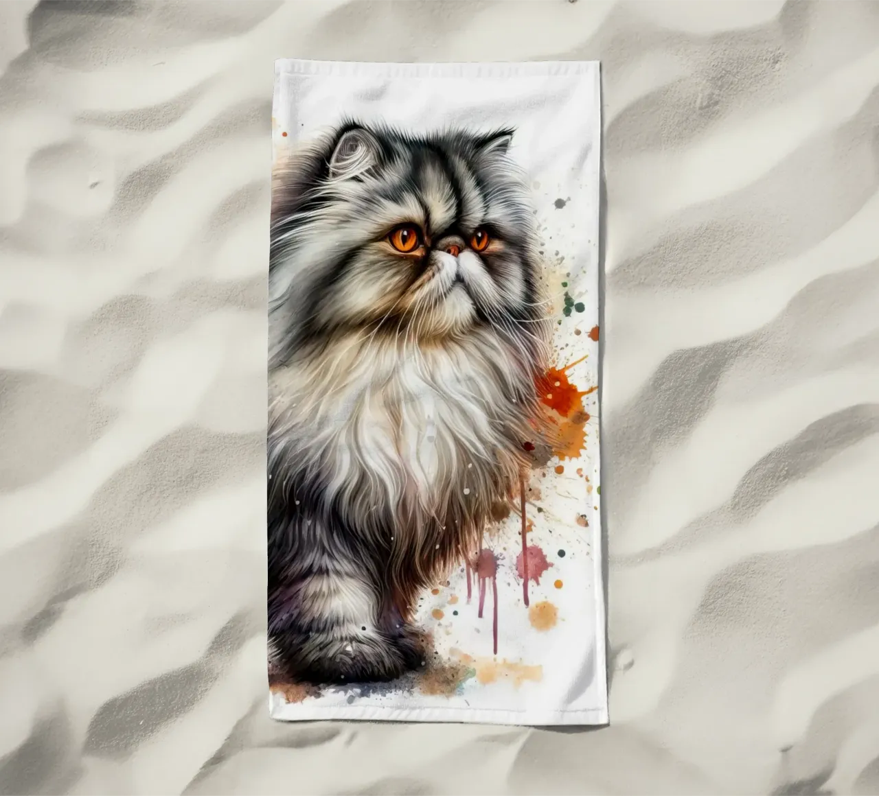 Persian cat in watercolor beach towel by 🥝 KIWI STORE