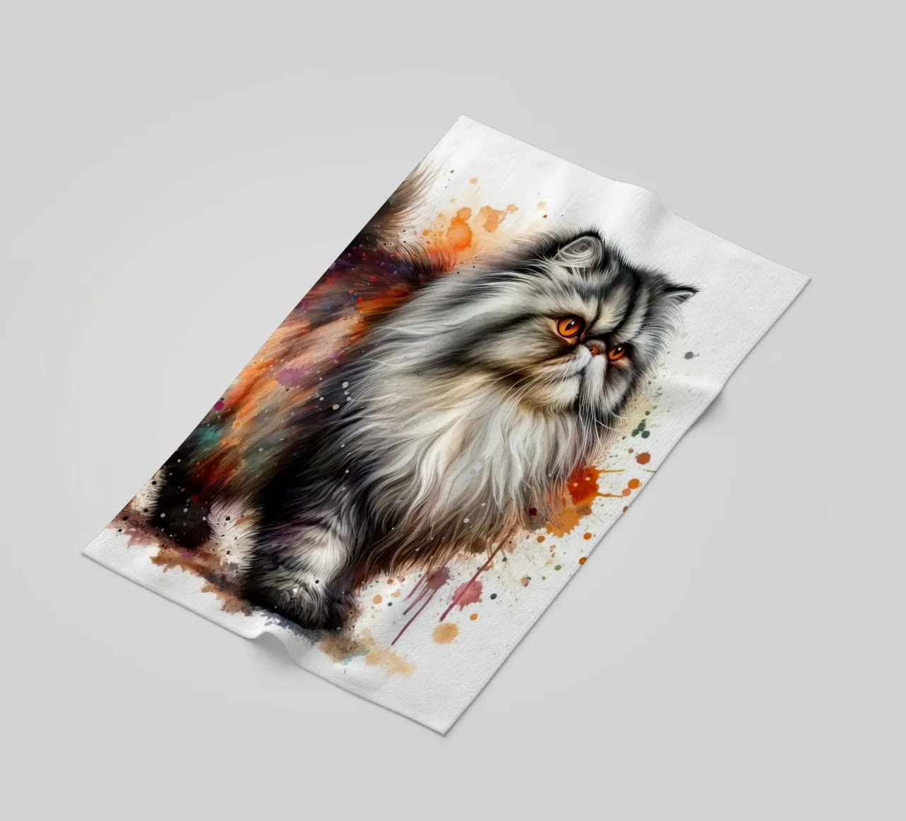 Persian cat in watercolor beach towel by 🥝 KIWI STORE