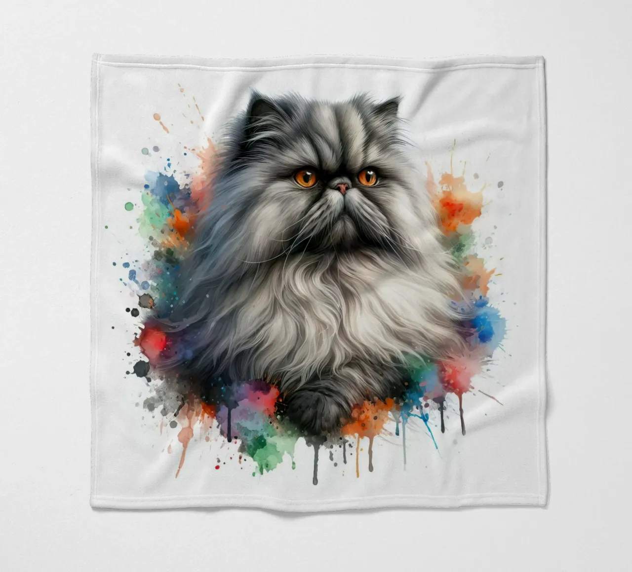 Gatto persiano ad acquerello coperta in pile da 🥝 KIWI STORE