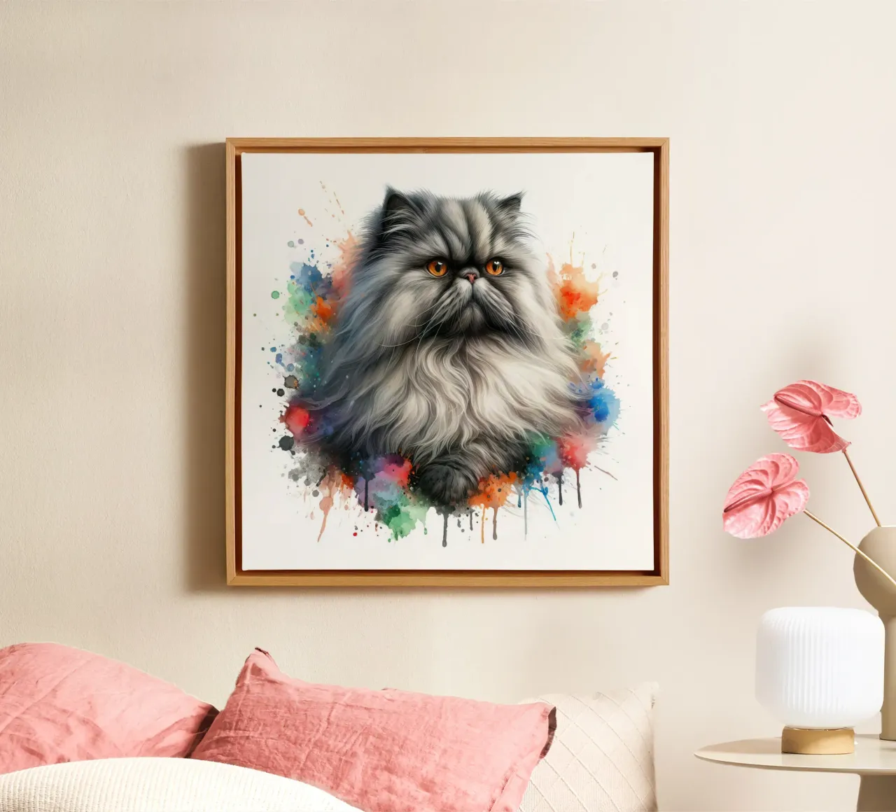 Gatto persiano ad acquerello tela con Cornice a cassetta da 🥝 KIWI STORE