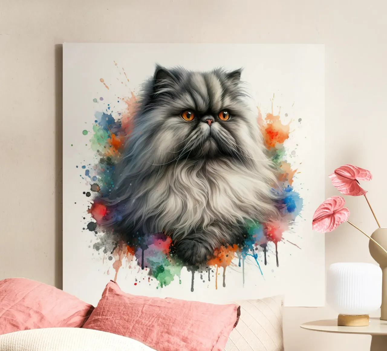 Gatto persiano ad acquerello tela con Cornice a cassetta da 🥝 KIWI STORE