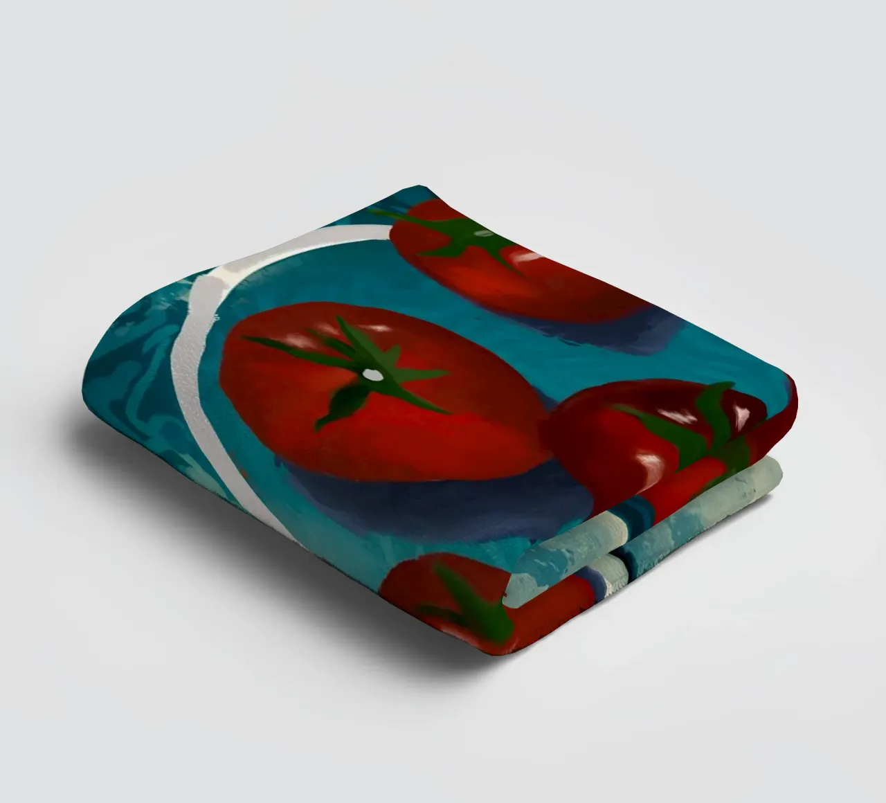 Oil-Painted Tomatoes in a Blue Moroccan Plate Still Life Handtuch von mysteriouscoco