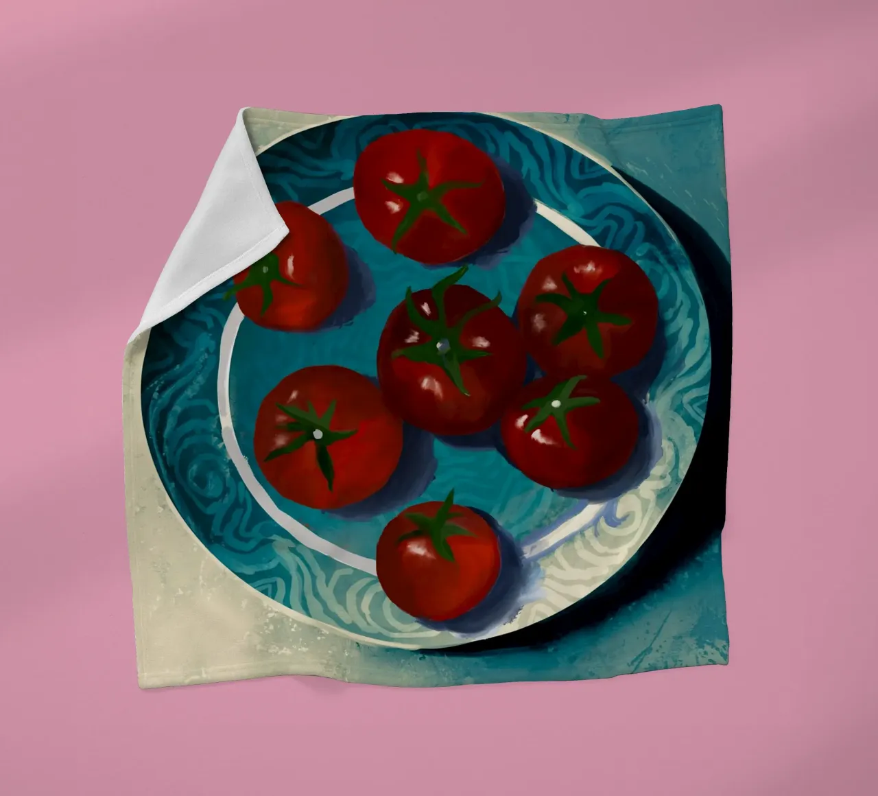 Oil-Painted Tomatoes in a Blue Moroccan Plate Still Life fleece blanket by mysteriouscoco