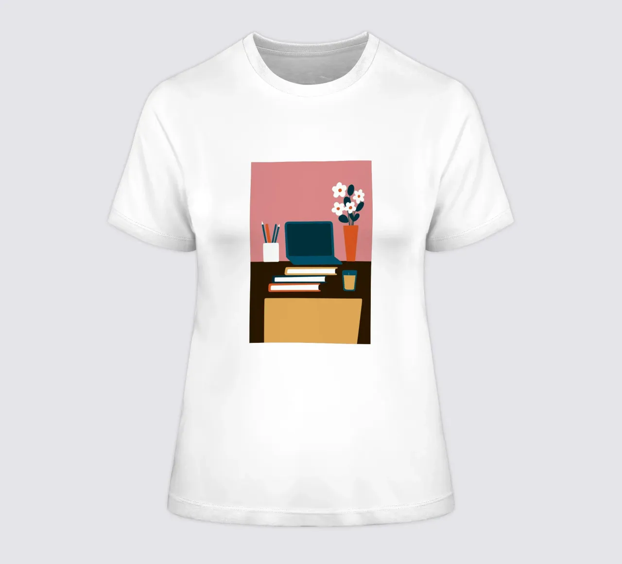 Laptop and Flower Vase women's fitted t-shirt by TRENDY POSTER SHOP