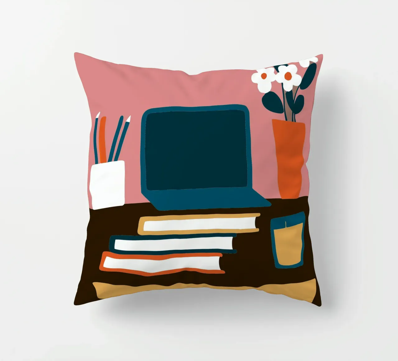 Laptop and Flower Vase decorative cushion by TRENDY POSTER SHOP