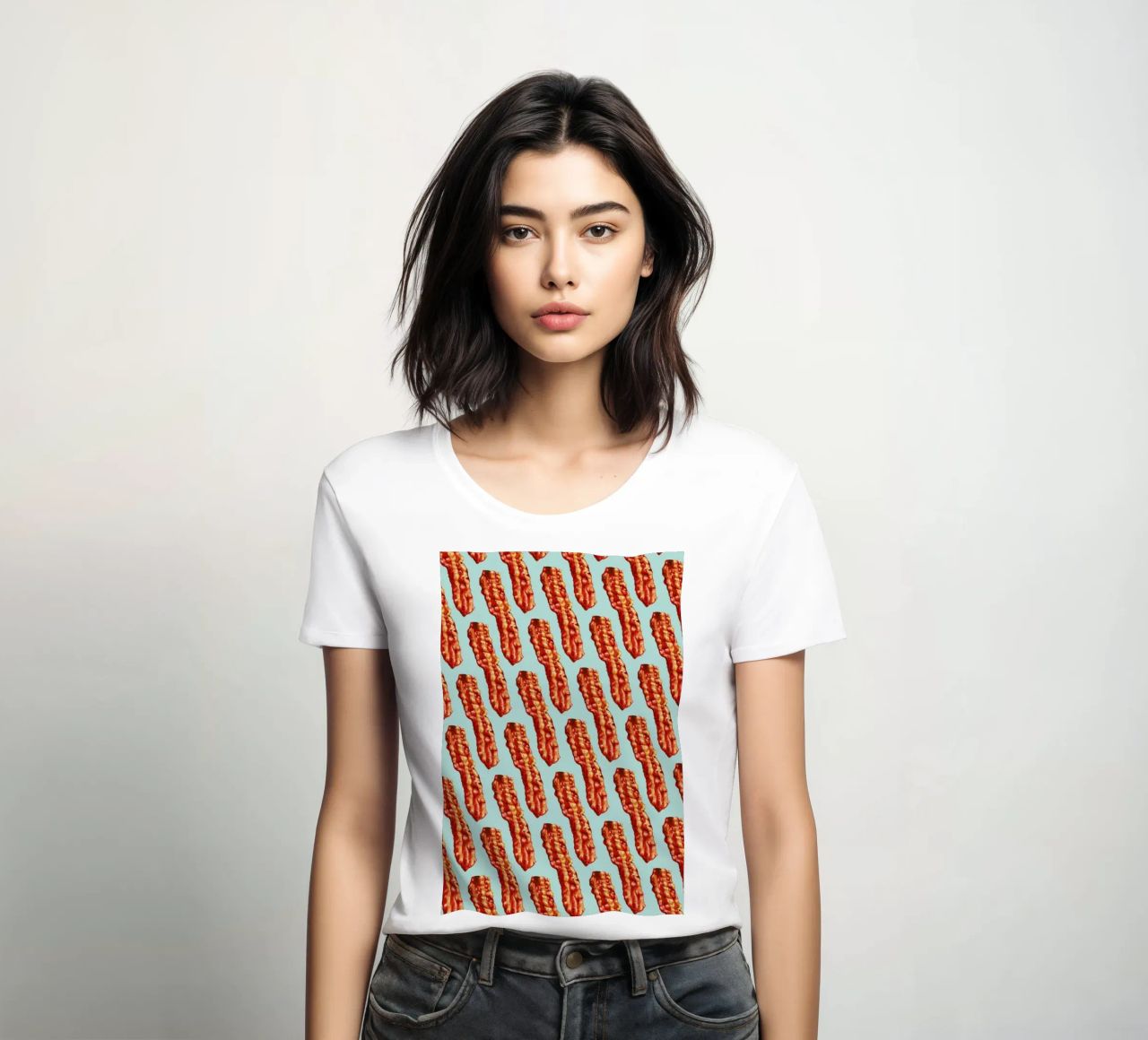 Bacon Pattern t-shirt da donna da Kelly Gilleran