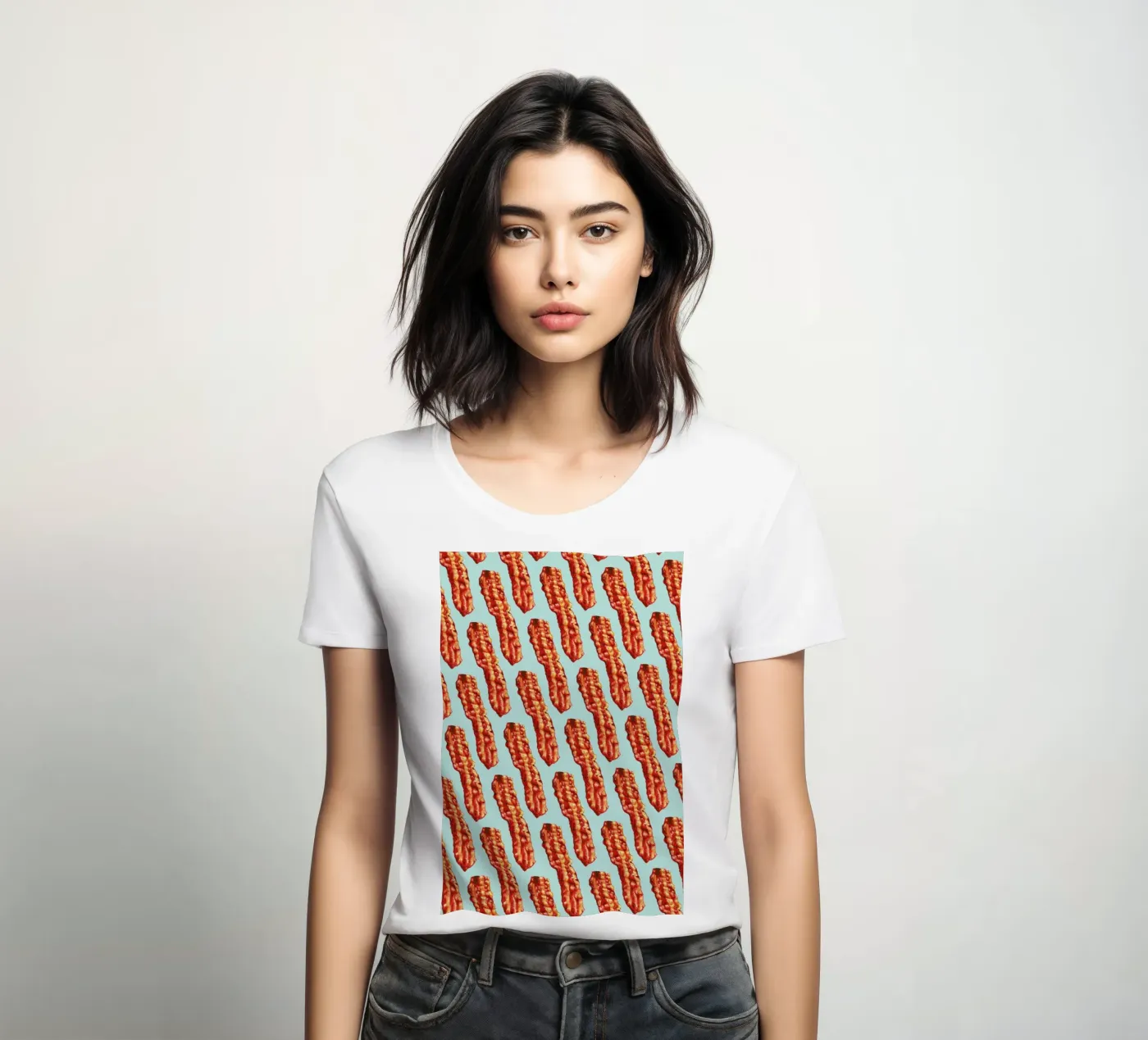 Bacon Pattern dames t-shirt getailleerd van Kelly Gilleran